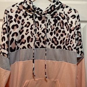 Sweatshirt Hoodie With Pockets Peach And Grey